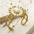 Bague vintage bohème en acier inoxydable doré avec fleur de soleil et pierre d'opale - Style Tournesol (R0260-02-white) / Blanc