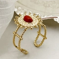 Bague bohème vintage en acier inoxydable avec pierre rouge et motif soleil - Style Tournesol (R0260-02-red) / Rouge