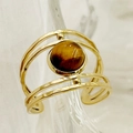 Bague ouverte bohème vintage en acier inoxydable doré avec turquoise et tournesol - Style Martelée Multicouche (R0259-02-brown)
