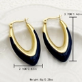 French vintage gold heart earrings with blue enamel and dimensions 3.7x2.1cm - Geometric V-Shape Earrings (TL-E0595-02-lnkblue) / Gold Dark Blue