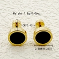 French vintage style heart zircon earrings with gold finish and black enamel detail - Disc Stud Earrings (TL-E0386-02-black) / Gold Black