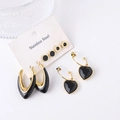 Set de boucles d'oreilles en acier noir et doré avec pendentifs cœur et clous chic - Parure de Boucles d'Oreilles Complète (TL-ET0150)
