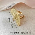 Bague feuille de ginkgo dorée ajustable en acier inoxydable avec détails nervurés - Taille unique