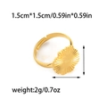 Bague ajustable en acier doré avec motif fleur solaire et détails de mesure précis - Taille unique / Style Ouvert Tournesol (R0758-02)