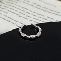 Detailed view of silver open ring with unique bamboo thorn texture and shiny metallic finish - Bamboo Thorn Twisted 3D Style (JZ3983A)