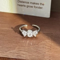 Detail of silver-tone adjustable ring with oval and pear-cut cubic zirconia in butterfly shape - Three-Stone Butterfly Style (JZ0998A) / Silver