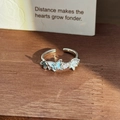 Macro detail of silver ring featuring blue butterfly, floral accents and crystal inlay - Blue Butterfly Floral Style (JZ2101A) / Silver