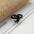 Detail of gothic black metal open ring with red moon and fluid drop design - Liquid Moon Stars Style (JZ6030)