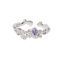 Anello regolabile argento con zircone ametista viola e design stile lava irregolare - Anelli texturizzati viola stile B