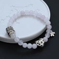 Elegant crystal bead bracelet with silver heart, star charms and DO IT FIT engraving - Cross & Pink Bead Style (SL0557)