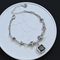 Vintage 925 silver bracelet with cross, iris charms and square iridescent zircon stone - Square Iridescent Zirconia Style (SL0546)