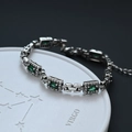 Vintage silver bracelet featuring green oval zircon with Virgo zodiac theme design - Green Zirconia Retro Style (SL0085 Green)