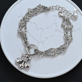 Retro S925 silver layered chain bracelet featuring a zircon fleur-de-lis charm - Vintage Silver Fleur-De-Lis Style(SL0543)