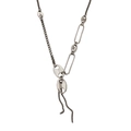 Chic silver tassel pig nose Y-necklace with asymmetrical box and link chains for women - Asymmetric Tassel Style (XL0193) / Thai Silver