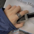 Vintage multilayer silver ring with textured wavy edges and hammered finish style - Wavy Texture Style (JZ0008)