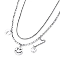 Double-layered silver smile pendant necklace with punk style chain for women - Silver Double Layered Smile Style (XL0146)