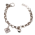 Vintage-Armband im Thai-Silber-Stil mit runden Perlen und graviertem quadratischem Anhänger - Antiksilber