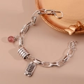 Close-up of retro silver bracelet with strawberry quartz bead and mini abacus charms - Abacus Cylinder Letter Pendant (SL0274)