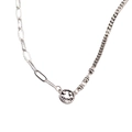 Vintage silver hollow smiley face pendant necklace with asymmetric paperclip chain - Asymmetric Smiley Necklace (XL0323) / Retro Thai Silver (XL0323)