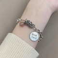 Vintage Silberarmband mit rosa Erdbeerkristall und Good Luck Anhänger für Damen - Good Luck Münze Rosa Erz (SL0270) / Silber/Rosa