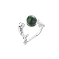 Vintage branch textured open ring with round green gemstone in silver finish - Branch Texture Dark Green Gem Style(JZ0133)