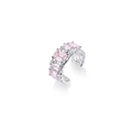 Detailed view of silver ear cuff with textured finish and five pink zircon stones - Pink Zirconia Wide Band Ring