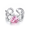 Chic silver braided ring featuring a sparkling pink heart-shaped gemstone center - Pink Heart Gemstone Twisted Ring (JZ0553)