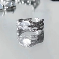Artistic silver opal ring featuring a branch texture and translucent moonstone gem - Irregular Lava Texture Inlaid Oval Gemstone Style (JZ0780)