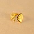 Anello regolabile in acciaio inossidabile dorato con motivi marini di stella e conchiglia - Design Stella Marina e Conchiglia / Oro (Dimensione 8)