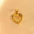 Close-up of gold heart pendant with letter F and sparkling crystals on silk fabric - Letter F Pendant Only (Without Chain)