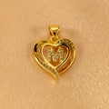 Detail shot of a gold heart-shaped pendant featuring a crystal-paved letter M over satin - Letter M Pendant Only (Without Chain)