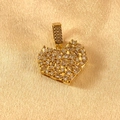 Close-up of gold-plated heart pendant with full pavé cubic zirconia on silk fabric - Heart Full White Rhinestone Hollow Pendant