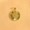 Macro shot of gold-plated sunburst pendant featuring an iced-out crystal pavé letter G - Letter G / Gold