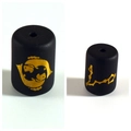 Detail of matte black glass beads with golden zodiac patterns and center hole for DIY jewelry - 10*14mm / Pisces Double Sided Gold Pattern