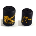 Detailed macro view of black matte Aquarius zodiac beads with gold-painted engraving - 10*14mm / Aquarius Double Sided Gold Pattern