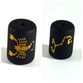 Macro detail of matte black glass Scorpio beads with gold painted zodiac symbols - 10*14mm / Scorpio Double Sided Gold Pattern