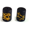 Close-up of matte black zodiac beads with golden classical figure and constellation motifs - 10*14mm / Gemini Double Sided Gold Pattern
