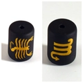 Detail of matte black cylinder beads featuring yellow Scorpio sign and scorpion patterns - Scorpio Double Sided Gold Image