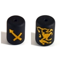 Detail of matte black Sagittarius zodiac beads with gold-painted cylinder pattern - Sagittarius Double Sided Gold Image
