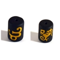 Macro detail of black cylindrical zodiac charms with golden Capricorn constellation symbol - Capricorn Double Sided Gold Image