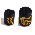 Detail of matte black beads with gold zodiac Aquarius symbols and intricate dragon patterns - Aquarius Double Sided Gold Image