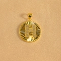 Macro detail of sunburst gold pendant with stone-encrusted H letter and beaded edge - Letter H / Gold