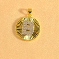 Detail of gold sunburst pendant with crystal-encrusted silver letter B center - Letter B / Two Colors