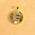 Macro view of gold plated pendant featuring sunburst rays and sparkling letter E - Letter E / Two Colors