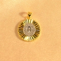 Detail of gold sunburst pendant with starburst diamond setting and beaded edge - Letter O / Two Colors