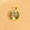 Detailed close-up of a gold-plated sunburst pendant with sparkling zircon letter P - Letter P / Two Colors