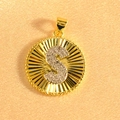 Macro detail of gold-plated sunburst pendant featuring micro-pave cubic zirconia letter S - Letter S / Two Colors
