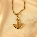 Detailed gold anchor cross pendant necklace with box chain on a luxury silk background - Anchor Necklace With Rope Wrap / 2.5mm*60cm