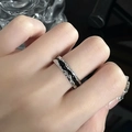 Irregular textured silver ring with black enamel inlay in a dark minimalist style - Irregular Magma Texture Ring (JZ0099)