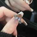 Silver s925 heart-shaped moonstone ring with sparkling small diamonds and thorn band - Adjustable Open / Thorn Texture Heart Ring (JZ1763)